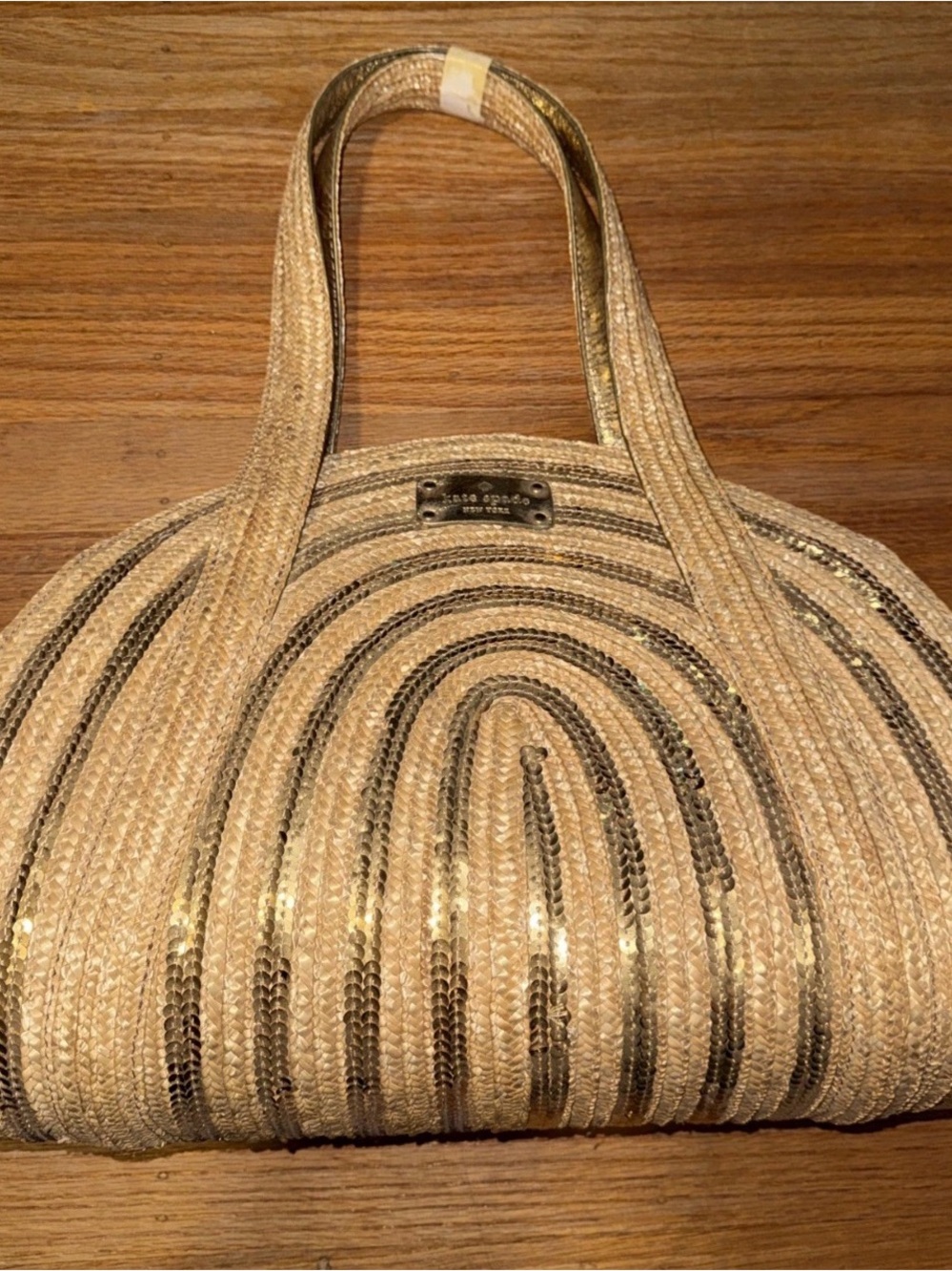 Kate Soade Straw Tote Woven Wicker with Gold Sequin Accents NWT